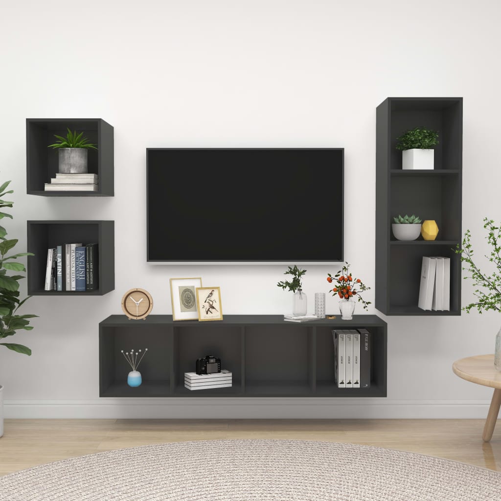 Conjunto De Mueble De Tv 4 Pcs Roble Artesanal