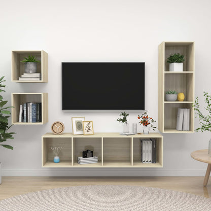 Conjunto De Mueble De Tv 4 Pcs Roble Artesanal
