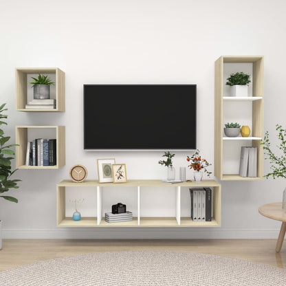 Conjunto De Mueble De Tv 4 Pcs Roble Artesanal
