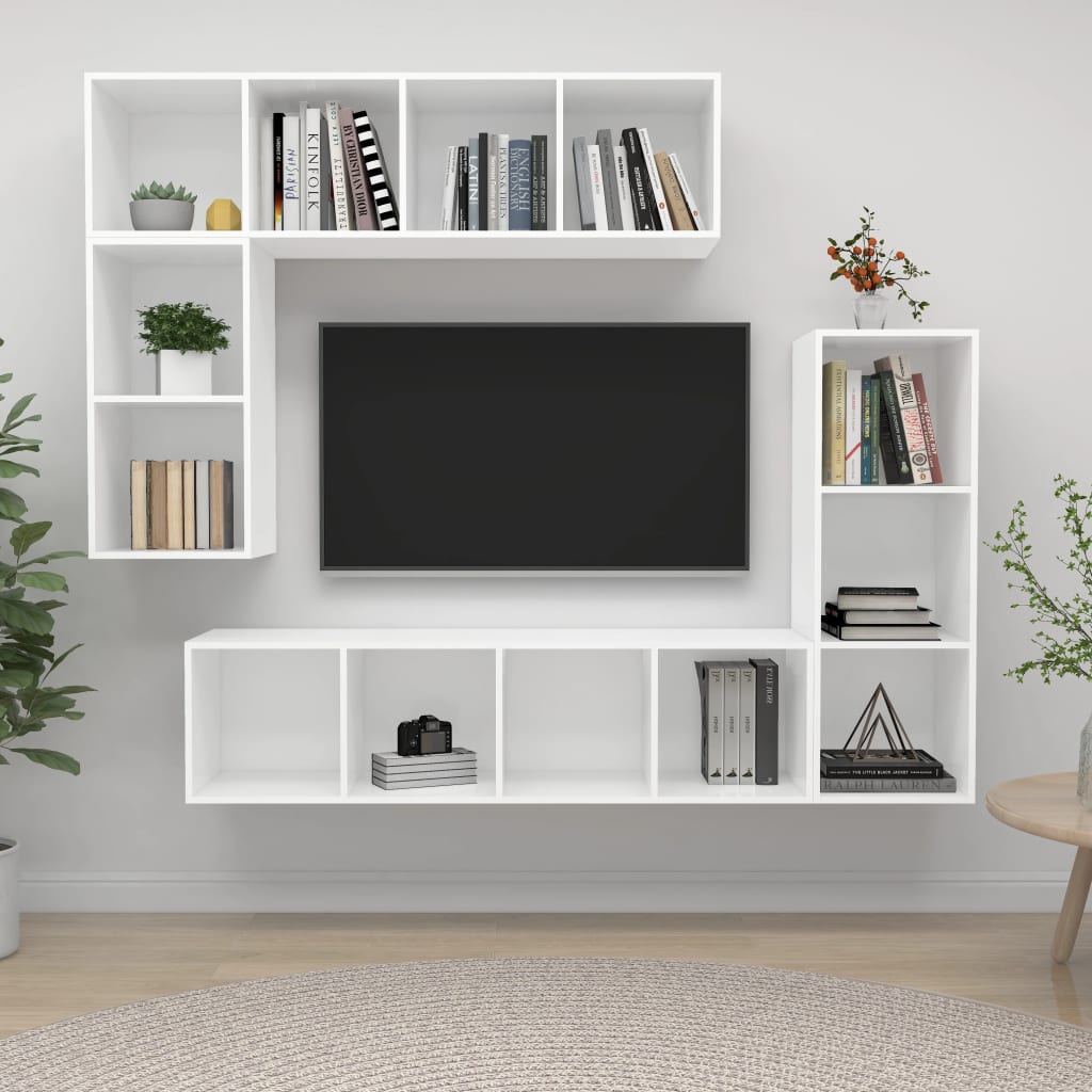 Conjunto De Mueble De Tv 4 Pcs Madera De Ingeniería