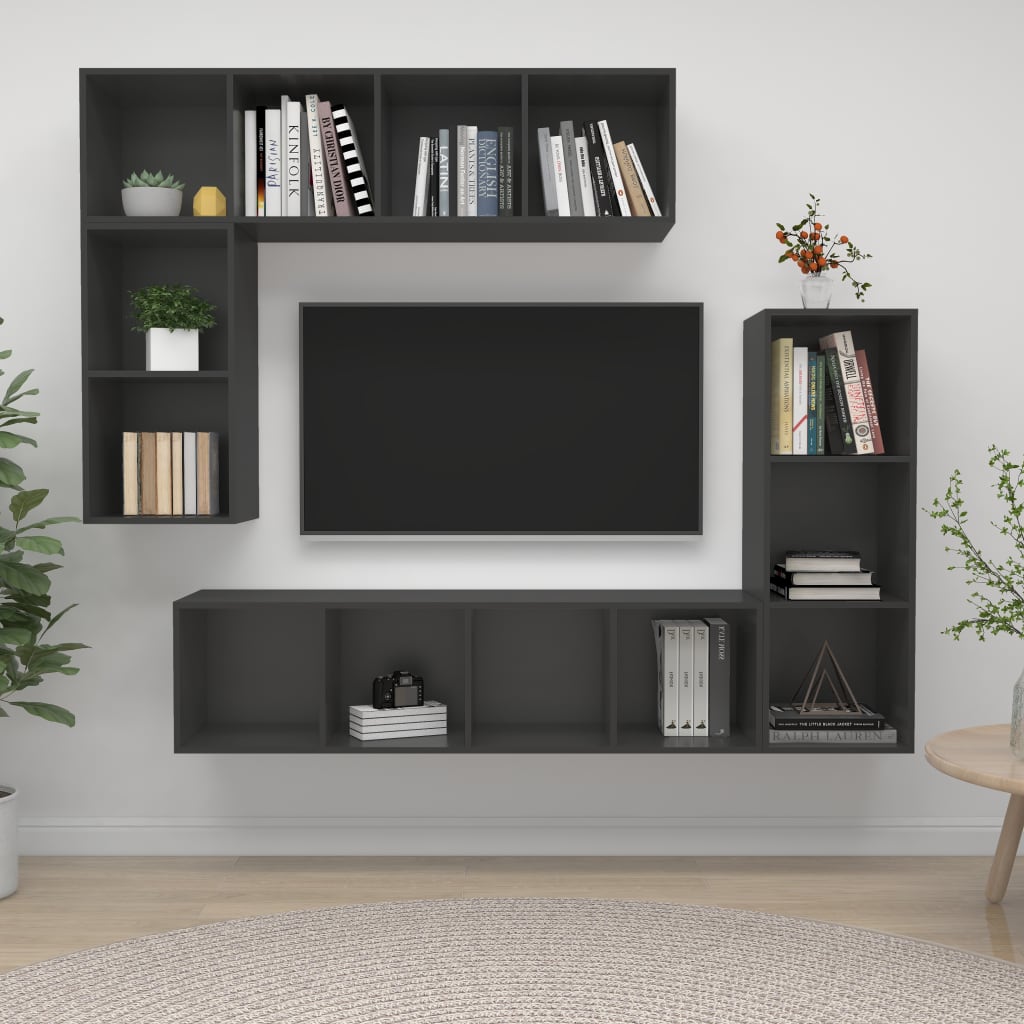 Conjunto De Mueble De Tv 4 Pcs Madera De Ingeniería
