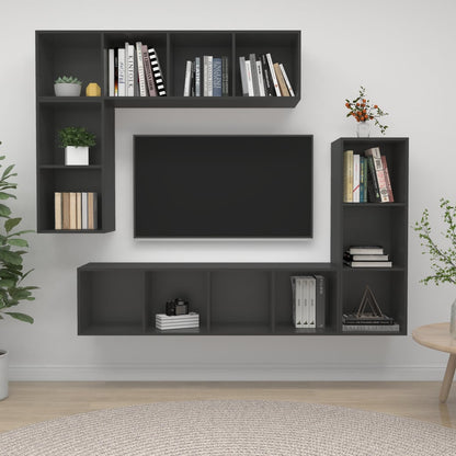 Conjunto De Mueble De Tv 4 Pcs Madera De Ingeniería