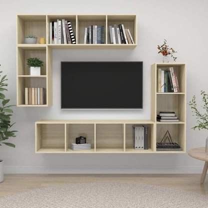 Conjunto De Mueble De Tv 4 Pcs Madera De Ingeniería