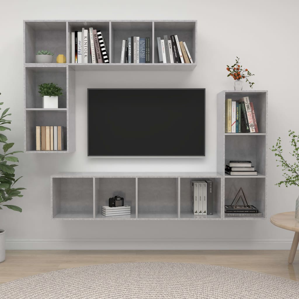Conjunto De Mueble De Tv 4 Pcs Madera De Ingeniería