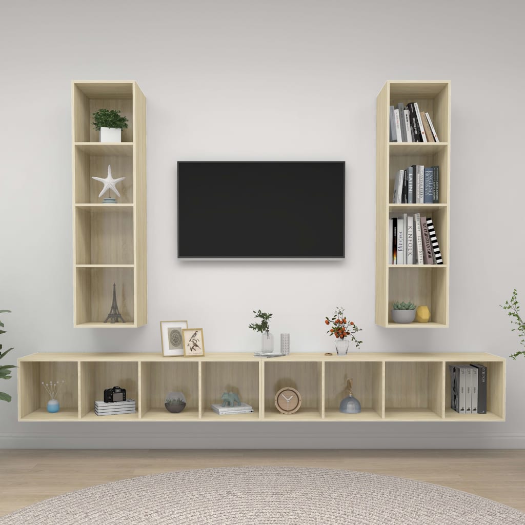 Conjunto De Mueble De Tv 4 Pcs Marrón 37 X 37 X 142,5 Cm
