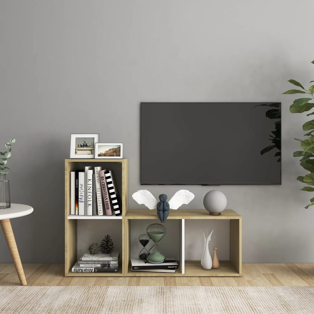 Conjunto De Mueble De Tv 2 Pcs Roble Artesanal 37 X 35 X 107Cm