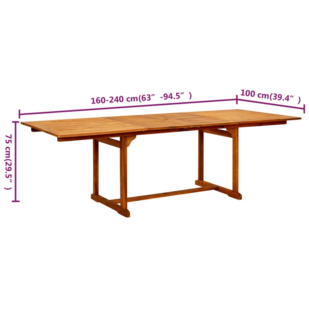 Mesa De Comedor Jardín Madera Maciza Acacia (160-240)X100X75 Cm