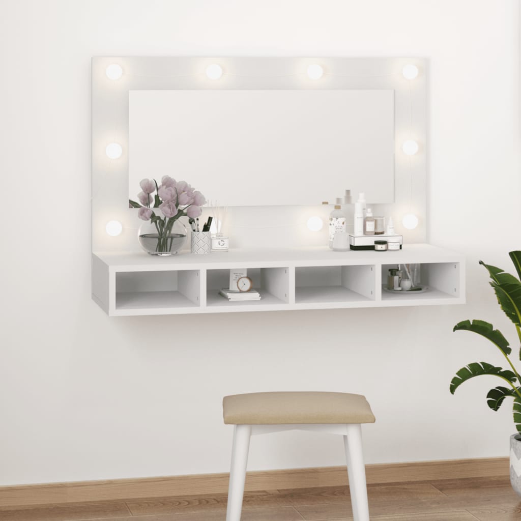 Armario Con Espejo Y Led Roble Artesano 90X31,5X62 Cm