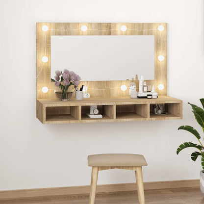 Armario Con Espejo Y Led Roble Artesano 90X31,5X62 Cm