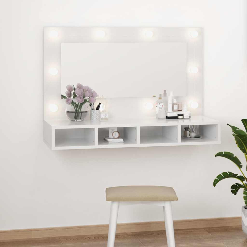 Armario Con Espejo Y Led Roble Artesano 90X31,5X62 Cm