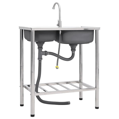 Fregadero De Camping Doble Seno Y Grifo Acero Inoxidable