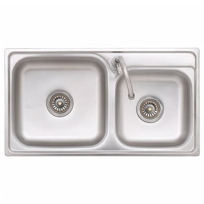 Fregadero De Camping Doble Seno Y Grifo Acero Inoxidable