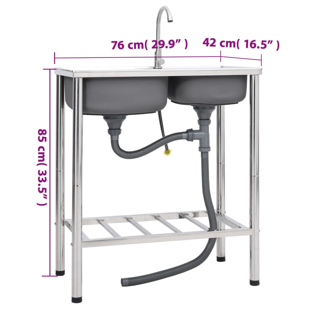 Fregadero De Camping Doble Seno Y Grifo Acero Inoxidable