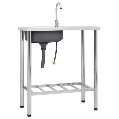 Fregadero De Camping Doble Seno Y Grifo Acero Inoxidable