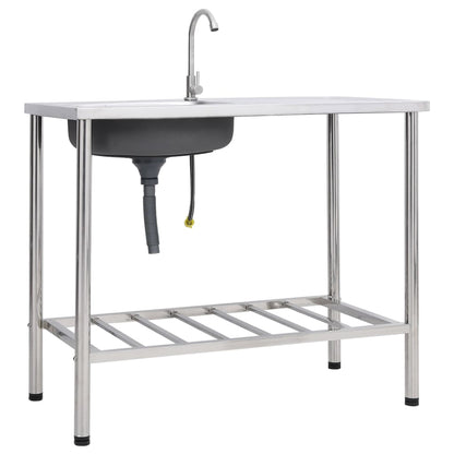 Fregadero De Camping Doble Seno Y Grifo Acero Inoxidable