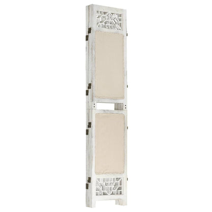 Biombo Divisor De 5 Paneles De Tela Color Crema