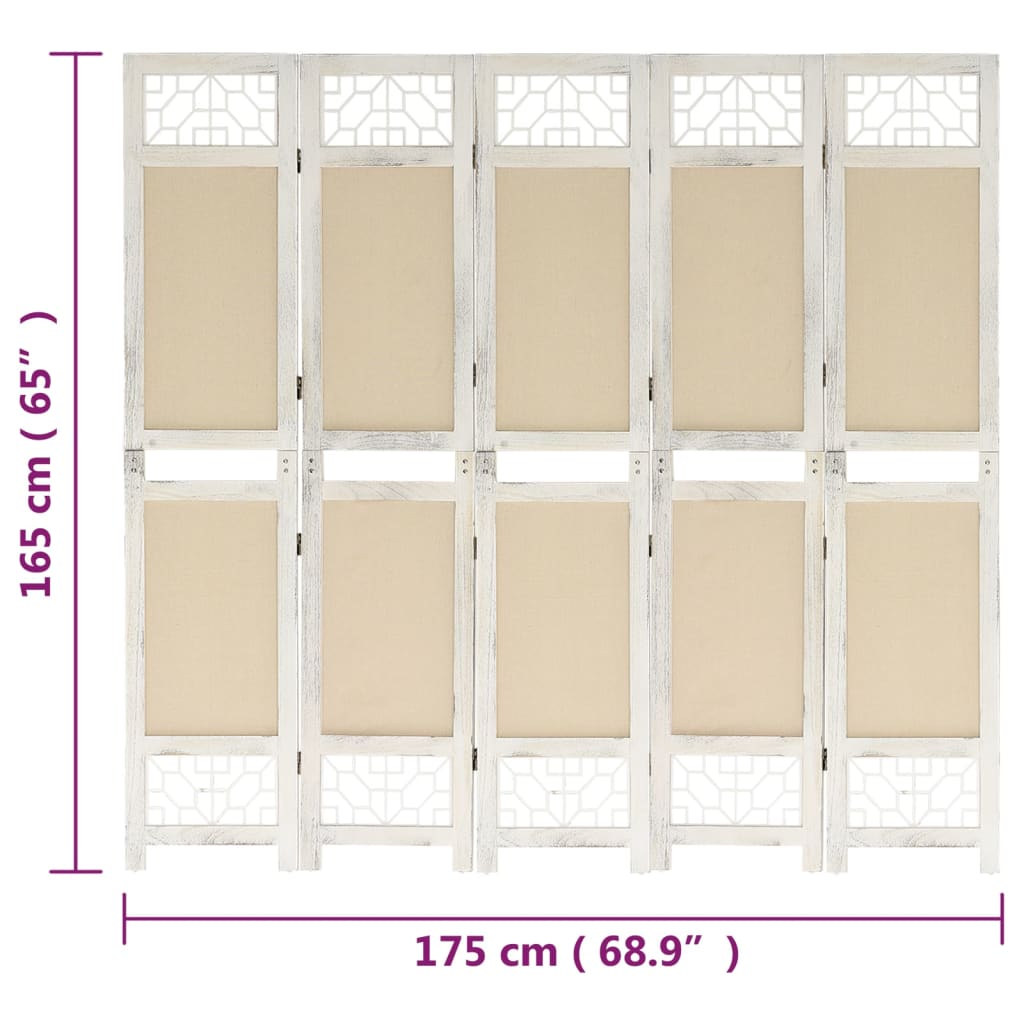 Biombo Divisor De 5 Paneles De Tela Color Crema
