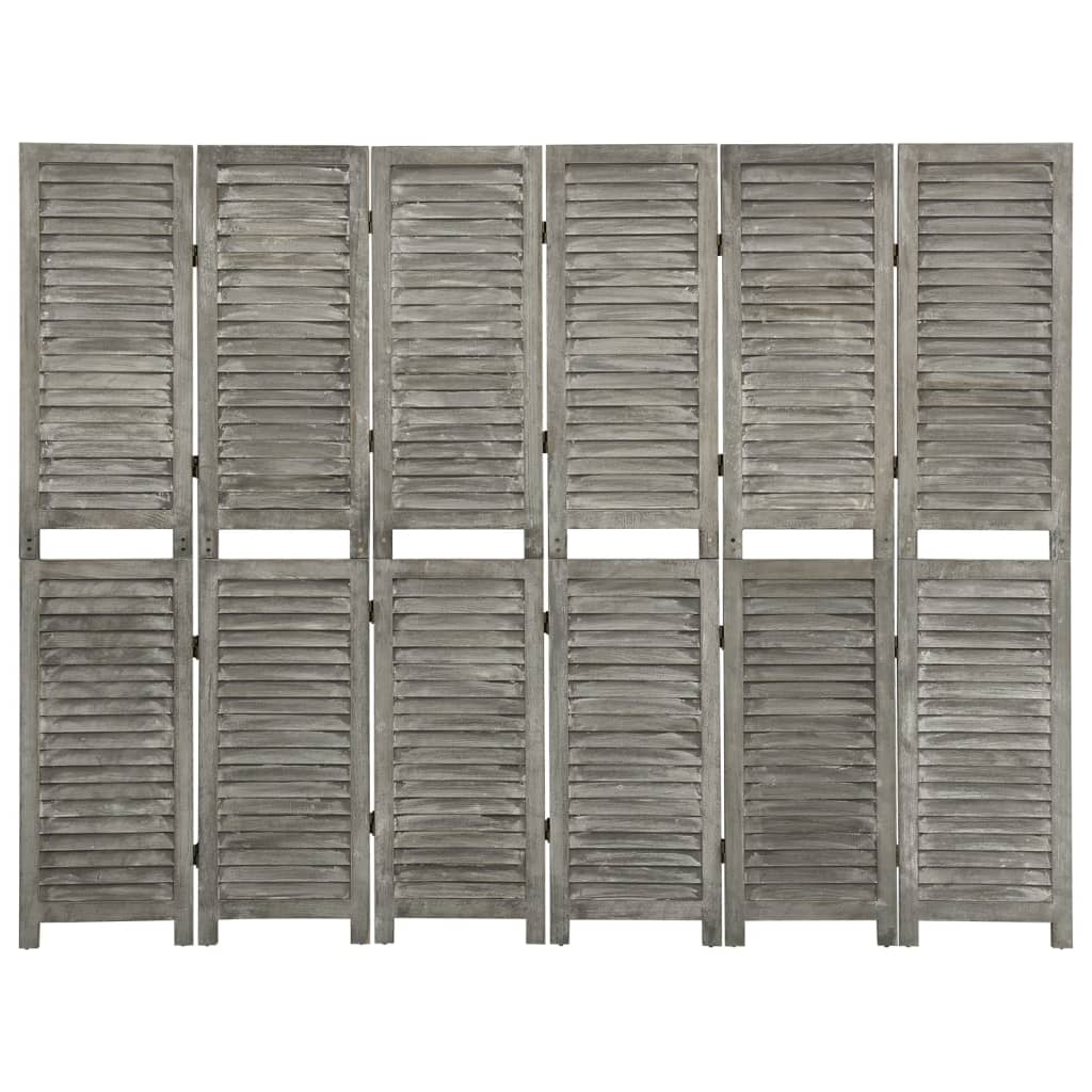 Biombo De 6 Paneles De Madera Maciza Gris