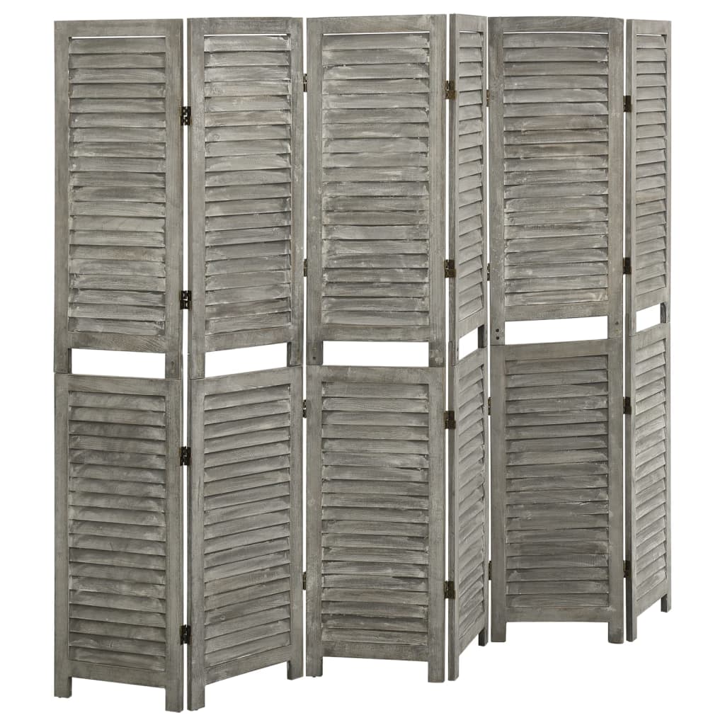Biombo De 6 Paneles De Madera Maciza Gris