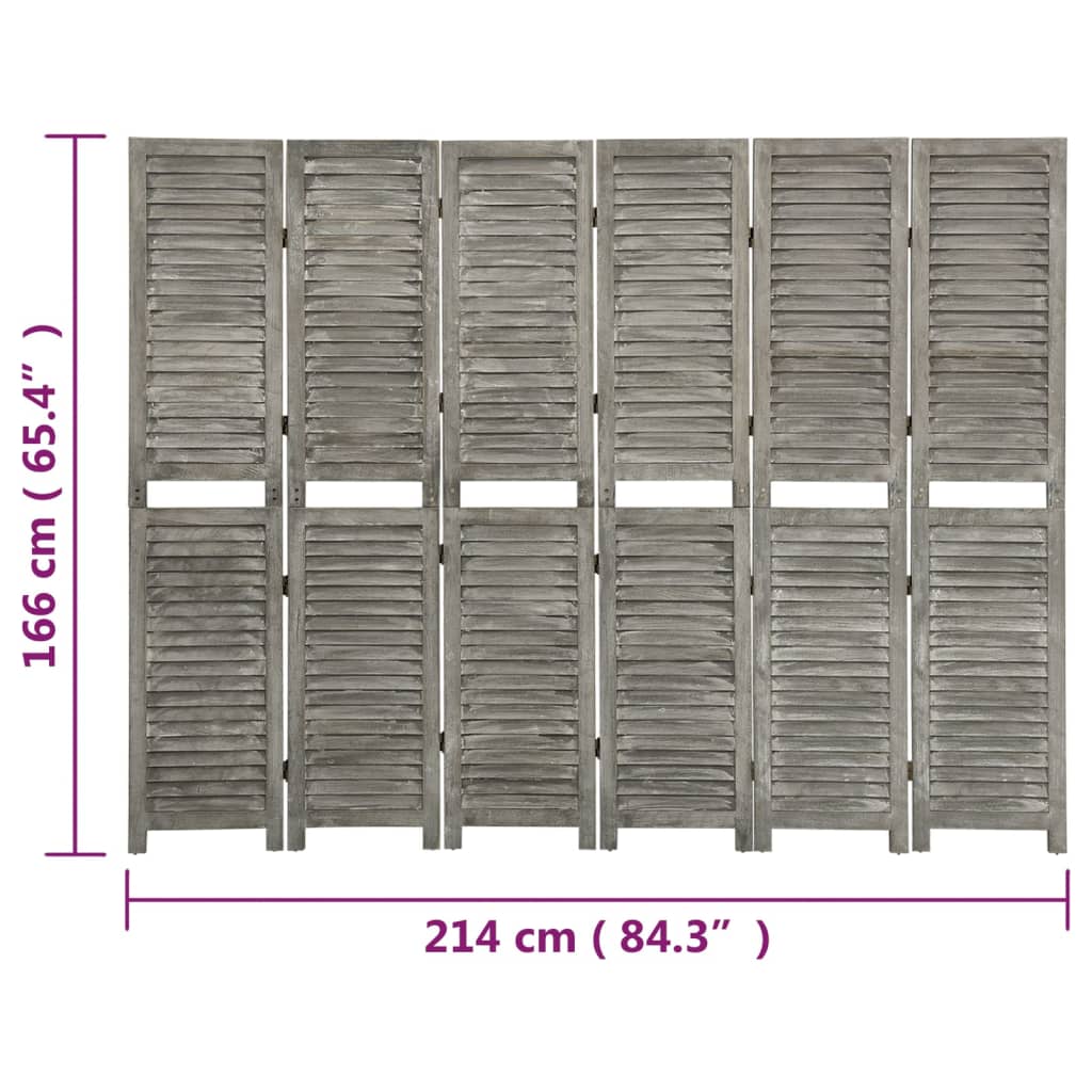 Biombo De 6 Paneles De Madera Maciza Gris