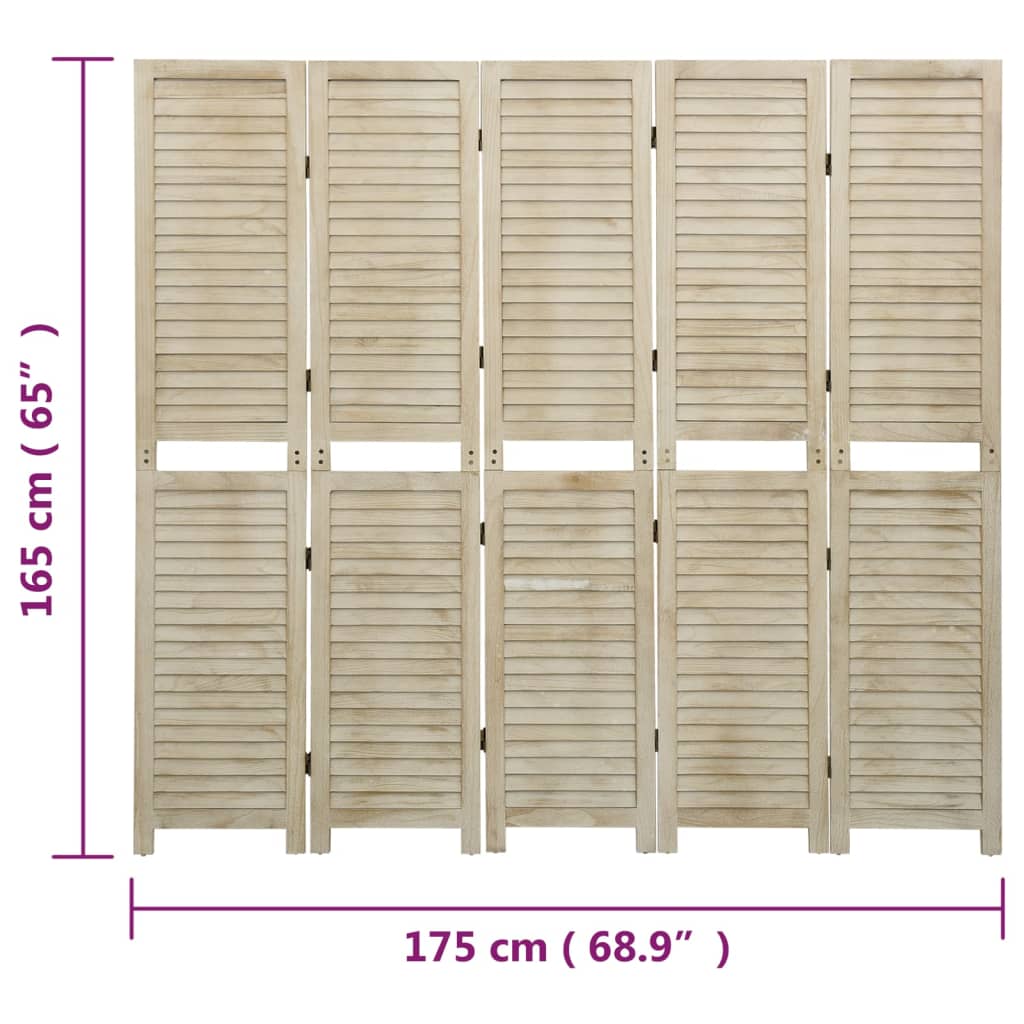 Biombo De 5 Paneles De Madera Maciza De Paulownia