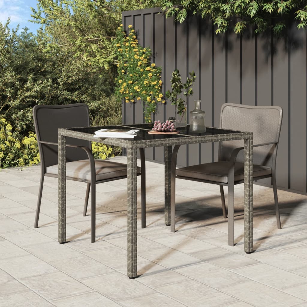 Mesa Jardín Vidrio Templado Ratán Sintético Gris