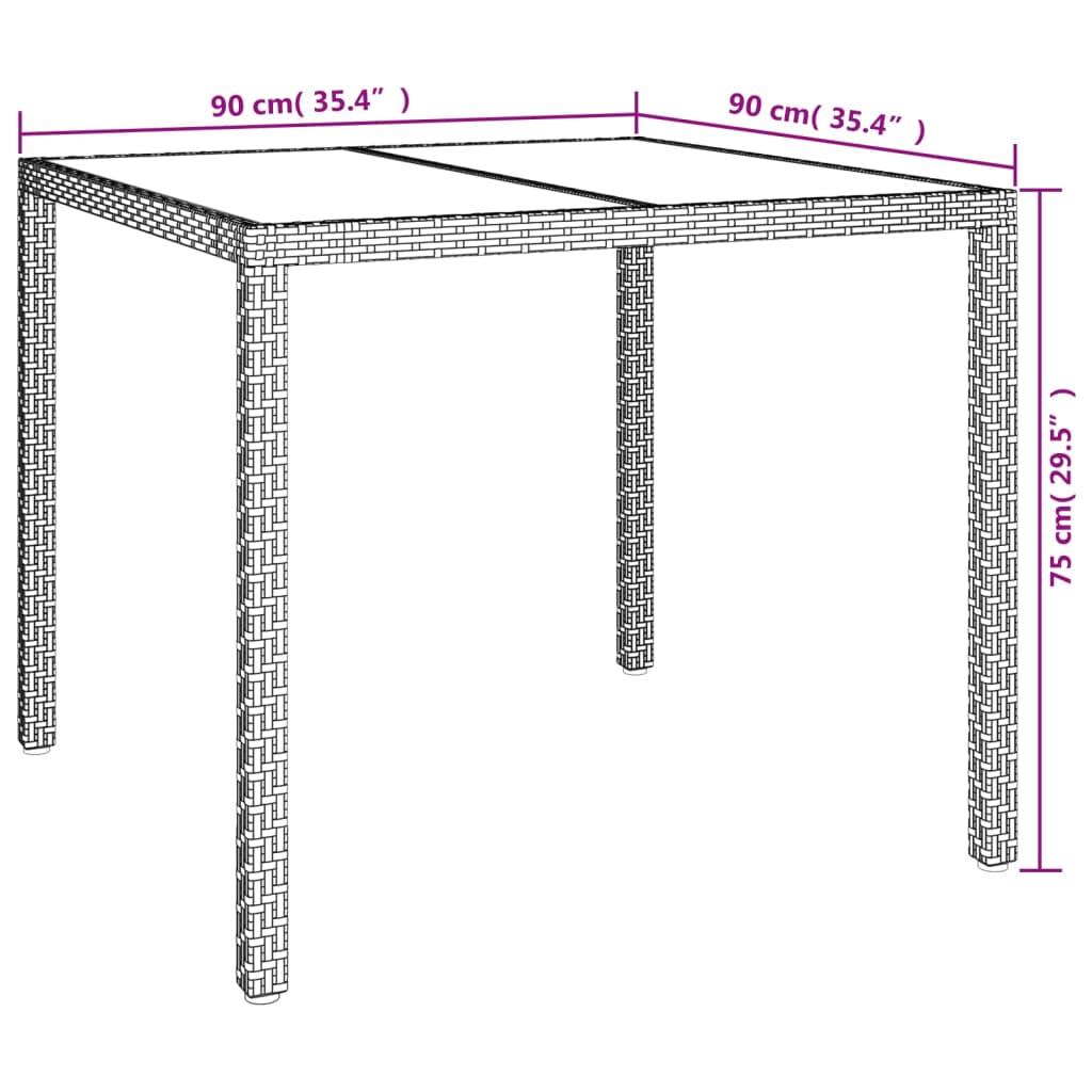 Mesa Jardín Vidrio Templado Ratán Sintético Gris