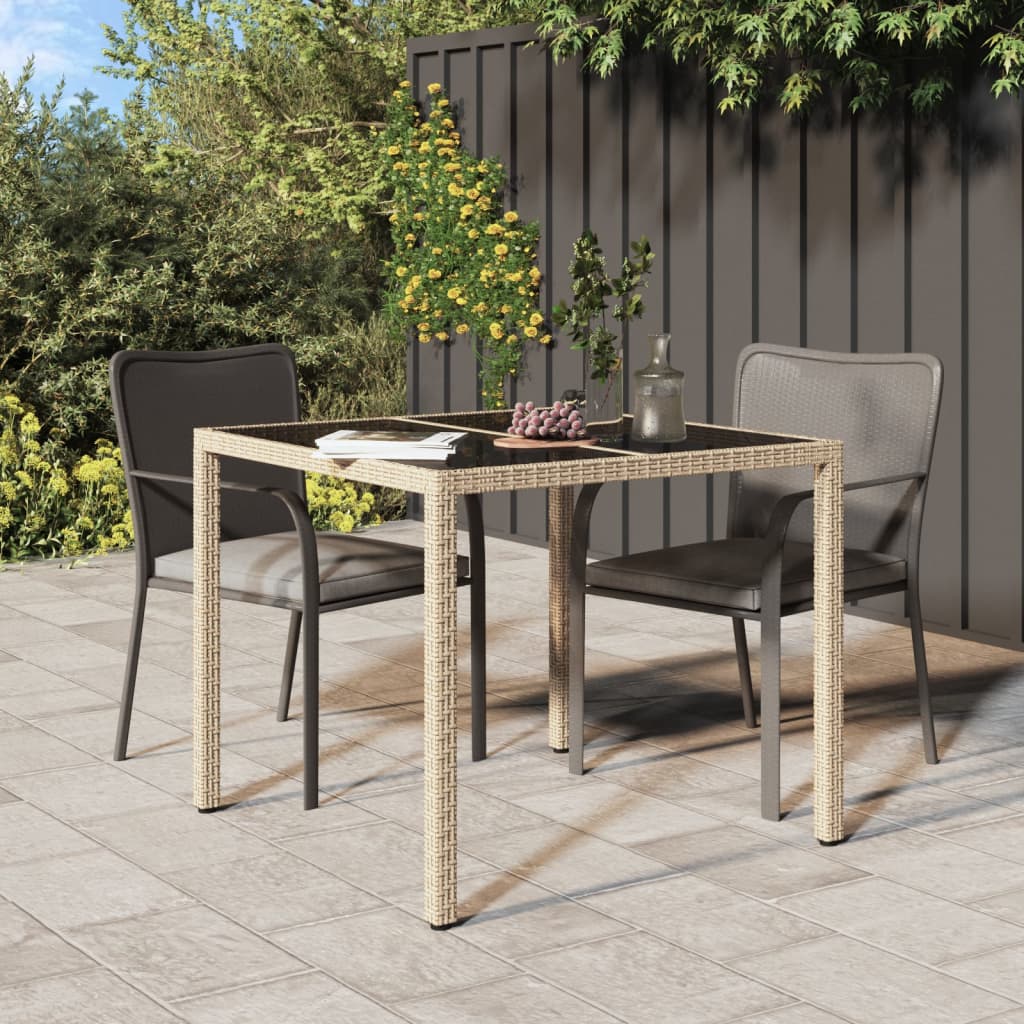 Mesa Jardín Vidrio Templado Ratán Sintético Gris