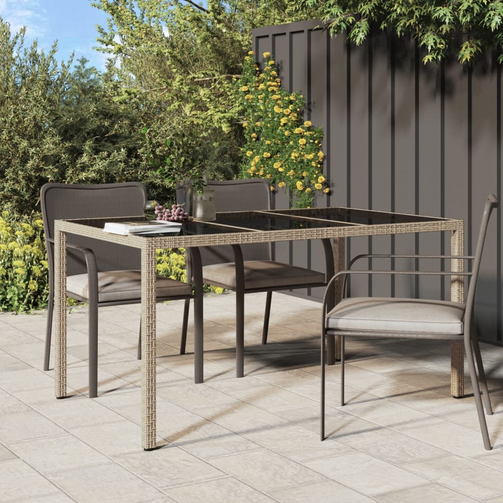 Mesa Jardín Vidrio Templado Ratán Sintético Gris