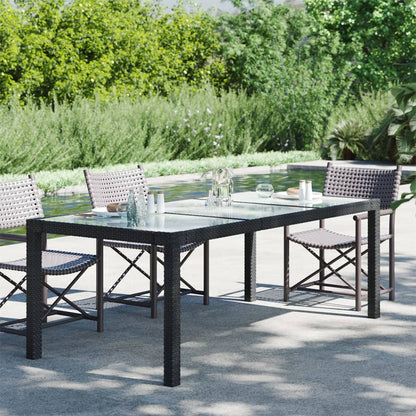Mesa Jardín Vidrio Templado Ratán Sintético Negra 190X90X75 Cm