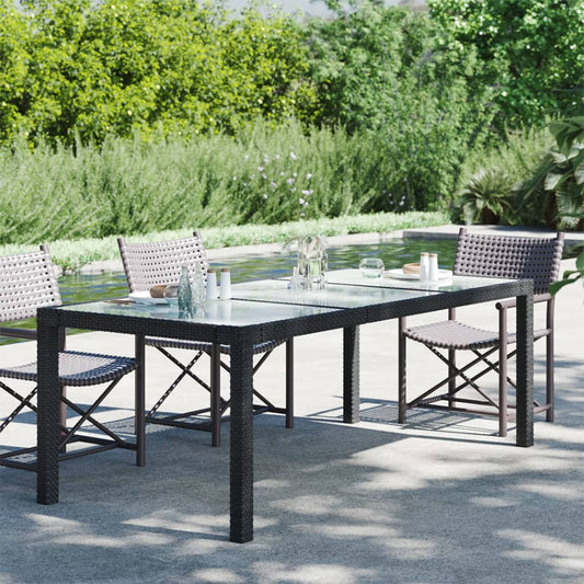 Mesa Jardín Vidrio Templado Ratán Sintético Negra 190X90X75 Cm