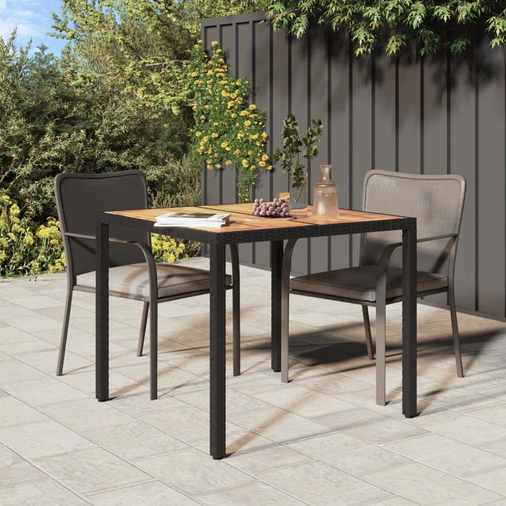 Mesa De Jardín Madera Acacia Ratán Sintético