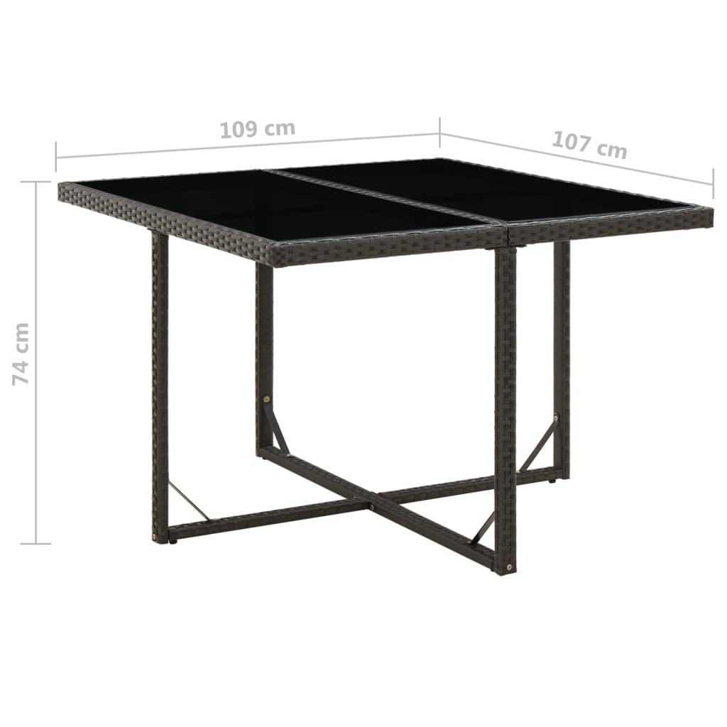 Mesa De Jardín Ratán Sintético Y Vidrio Negra 109X107X74 Cm