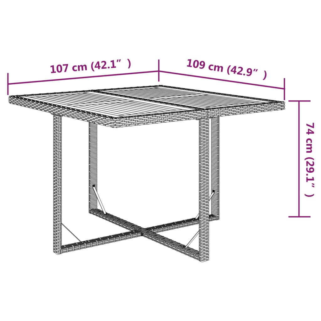 Mesa De Jardín Ratán Sintético Madera Acacia 109X107X74Cm