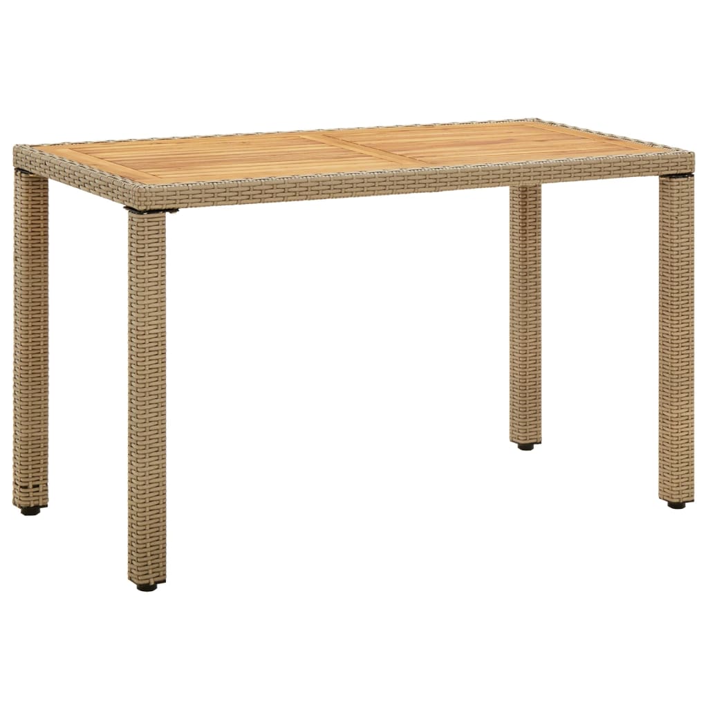 Mesa De Jardín Ratán Sintético Madera Acacia Beige 123X60X74Cm