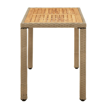 Mesa De Jardín Ratán Sintético Madera Acacia Beige 123X60X74Cm