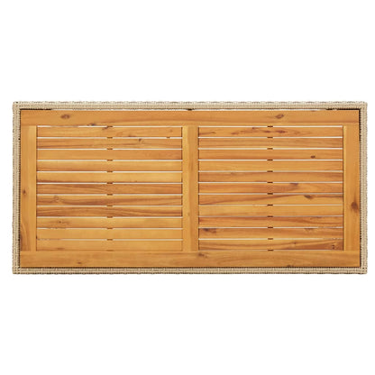 Mesa De Jardín Ratán Sintético Madera Acacia Beige 123X60X74Cm