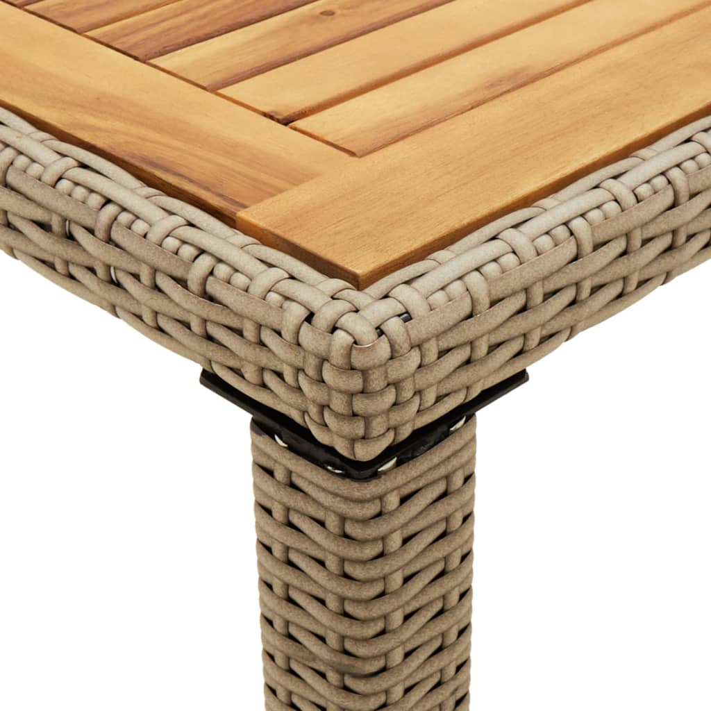 Mesa De Jardín Ratán Sintético Madera Acacia Beige 123X60X74Cm