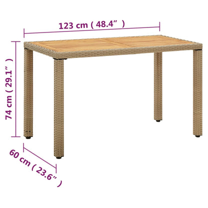 Mesa De Jardín Ratán Sintético Madera Acacia Beige 123X60X74Cm