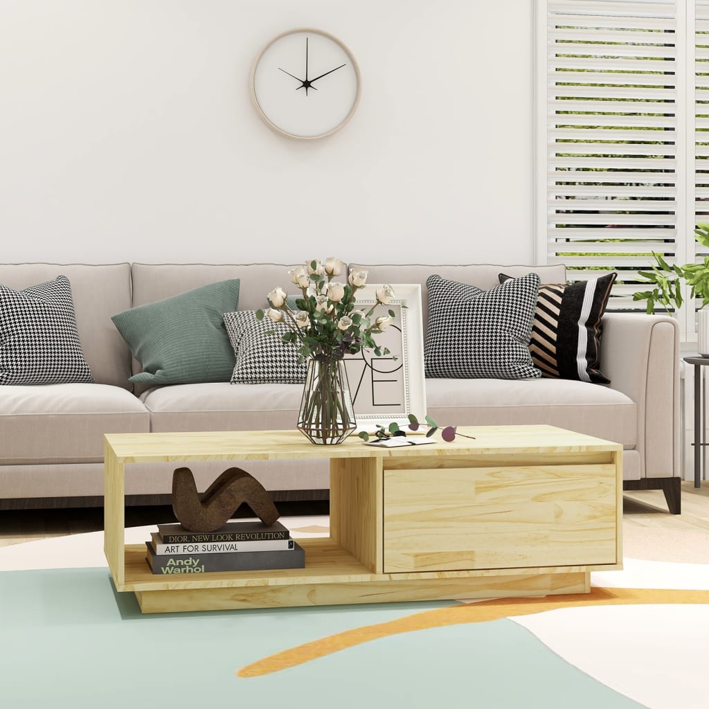 Mesa De Centro De Madera Maciza De Pino 110X50X33,5 Cm