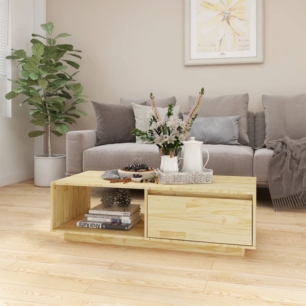 Mesa De Centro De Madera Maciza De Pino 110X50X33,5 Cm