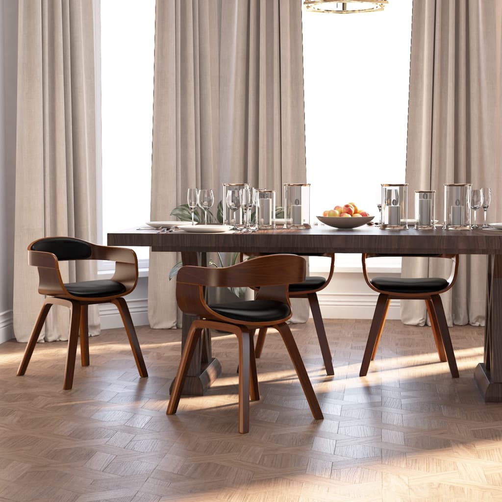 Silla De Comedor De Cuero Sintético Y Madera Curvada Negro