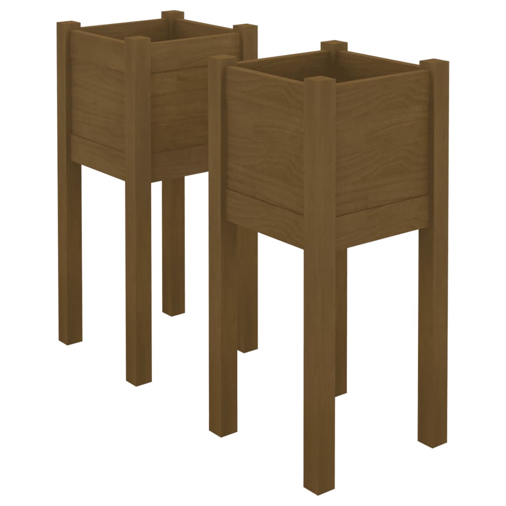 Jardineras 2 Uds Madera Maciza De Pino 31X31X70 Cm