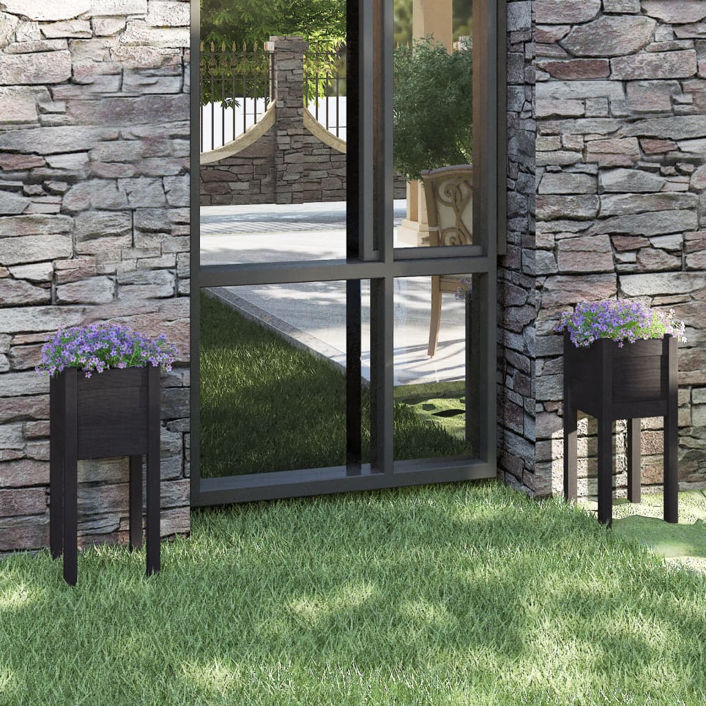 Jardineras 2 Uds Madera Maciza De Pino 31X31X70 Cm