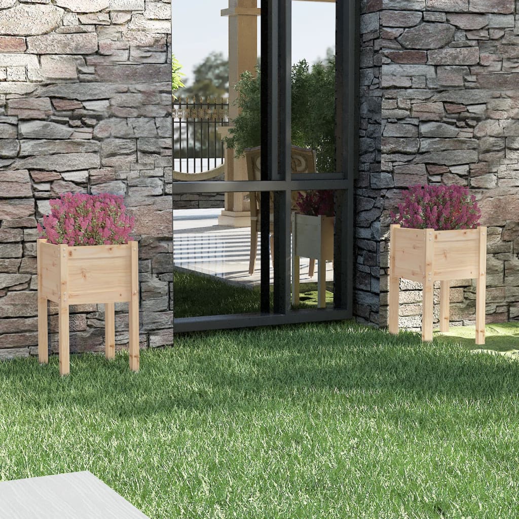 Jardineras 2 Unidades Madera Maciza De Pino 40X40X70 Cm