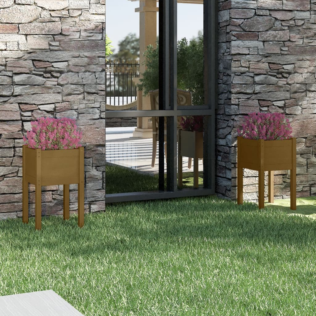 Jardineras 2 Unidades Madera Maciza De Pino 40X40X70 Cm