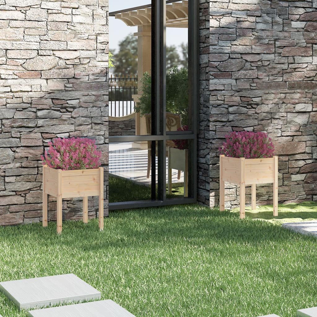 Jardineras 2 Uds Madera Maciza De Pino 50X50X70 Cm