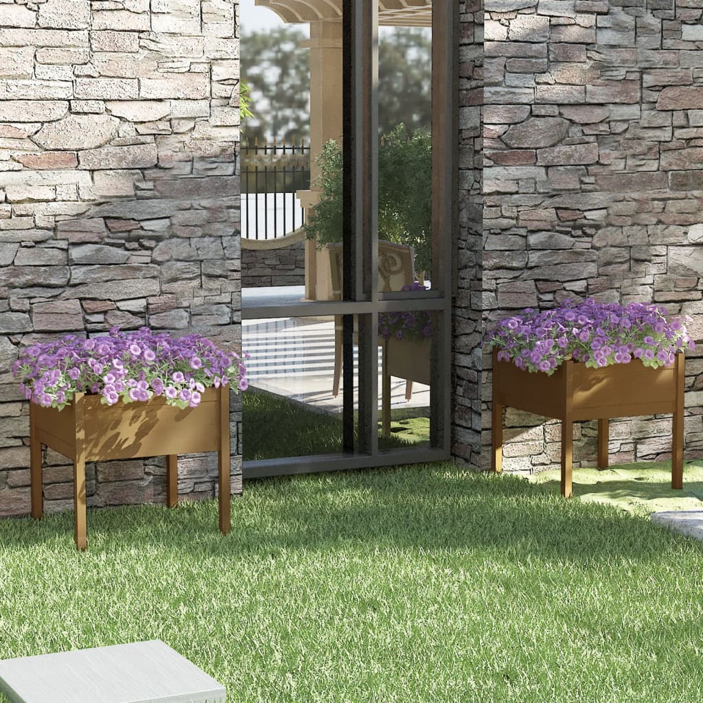 Jardineras 2 Uds Madera Maciza De Pino 70X70X70 Cm