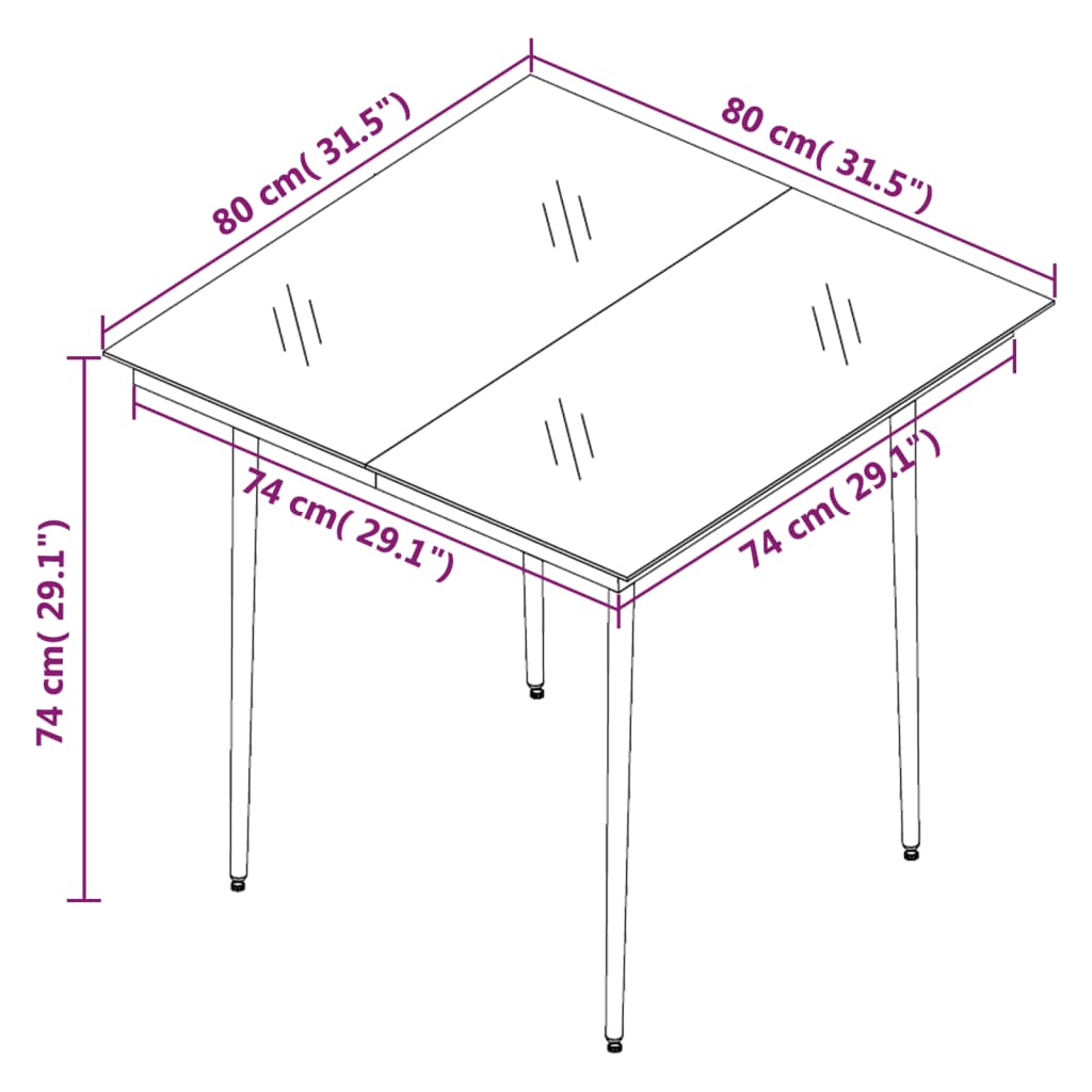 Mesa De Comedor De Jardín Acero Y Vidrio Negra