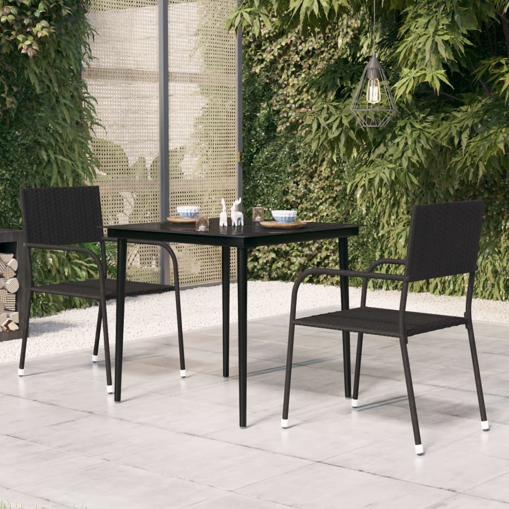 Mesa De Comedor De Jardín Acero Y Vidrio Negra
